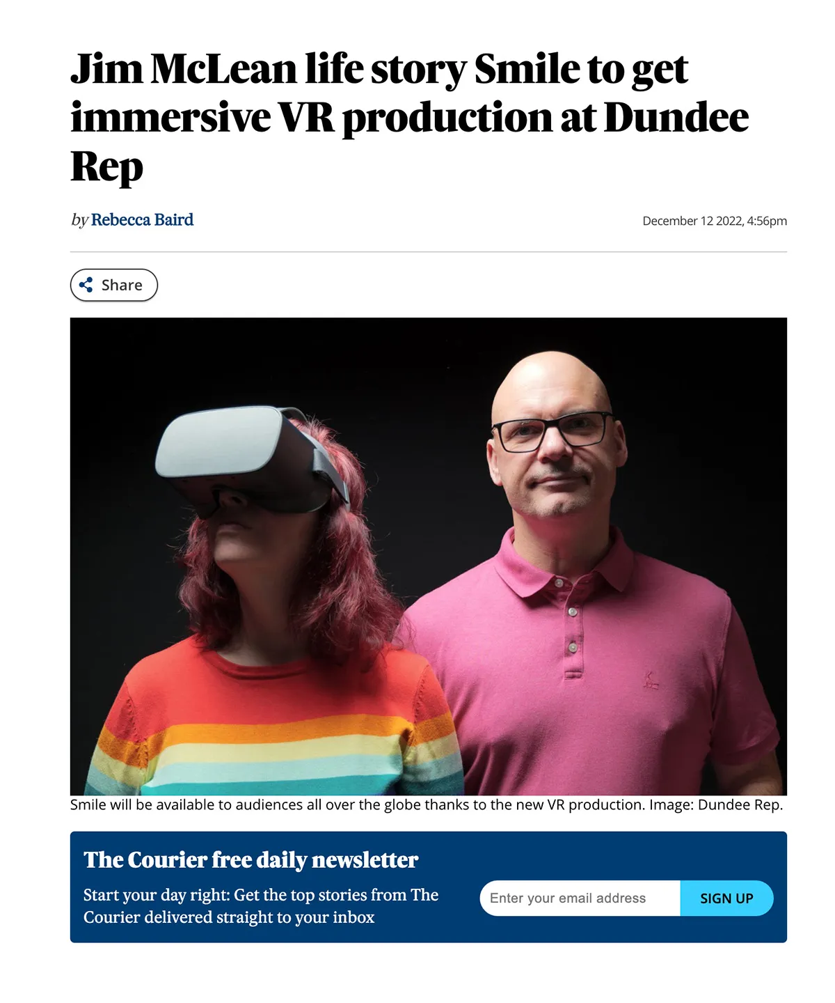 The Courier article about Box Office VR and Dundee Rep